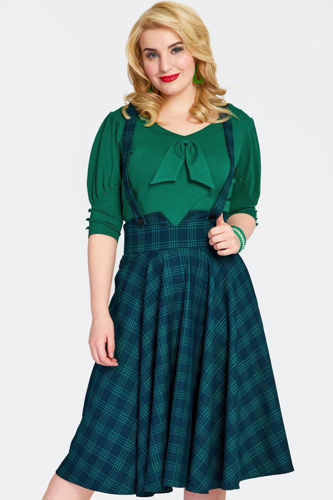 Green Checked Flare Skirt
