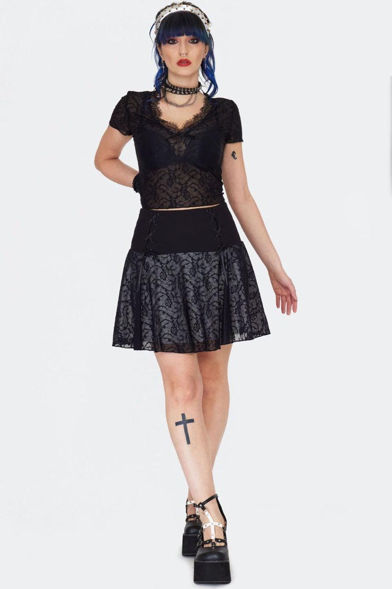 Black Lace Up Mini Skirt