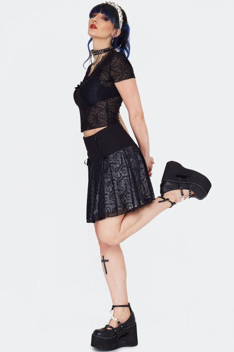 Black Lace Up Mini Skirt