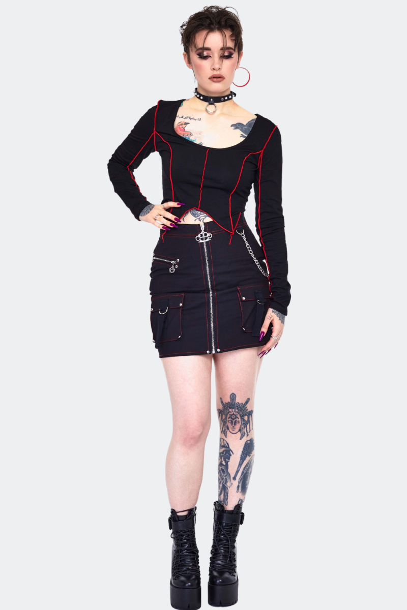 Cargo Contrast Stitch Mini Skirt