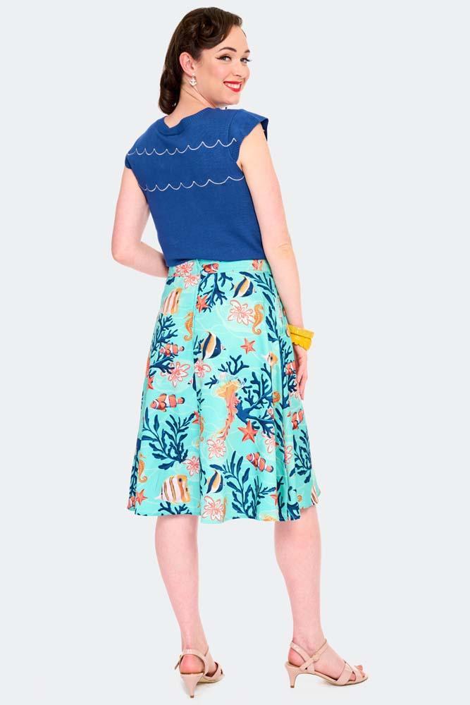 Coral Reef Print Flare Skirt