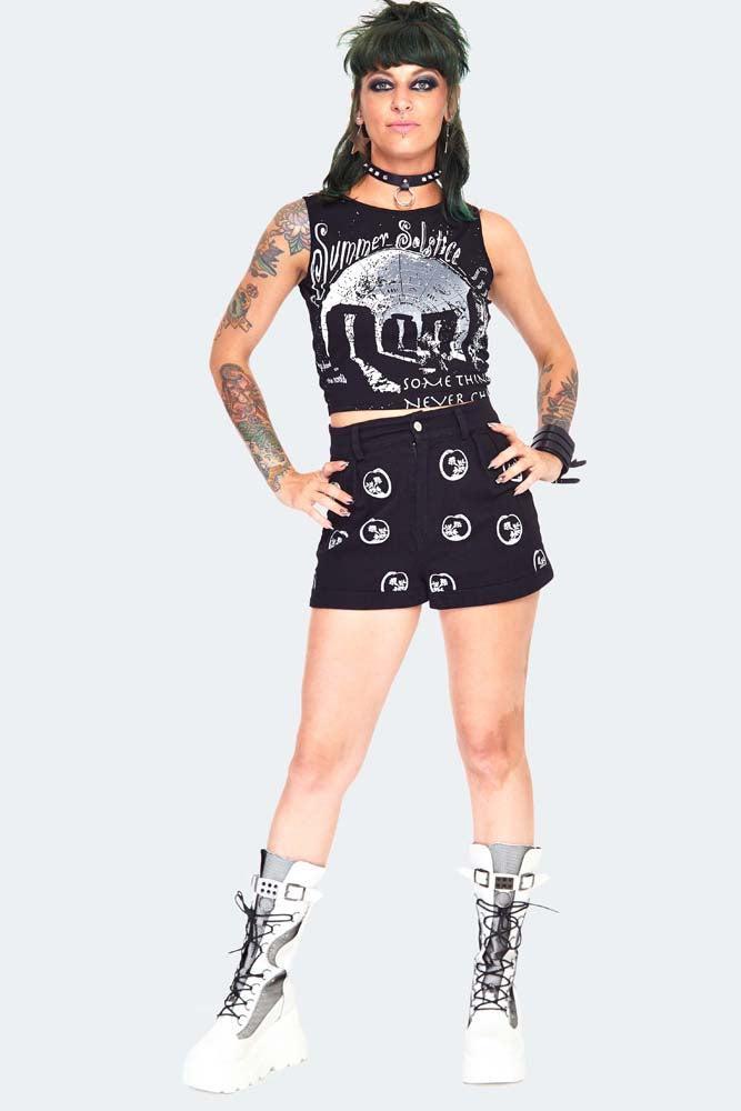 Snake Embroidered Denim Shorts