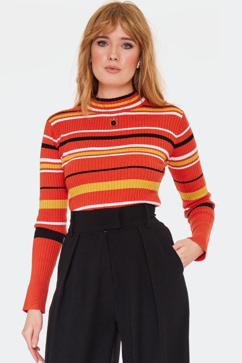 Multi Striped High Neck Sweater