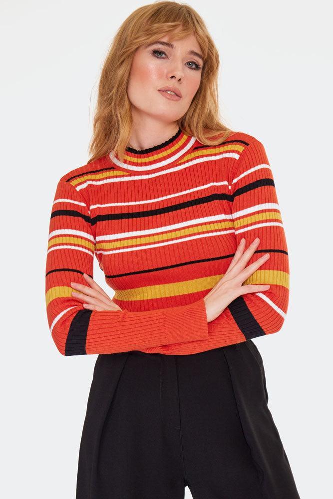 Multi Striped High Neck Sweater