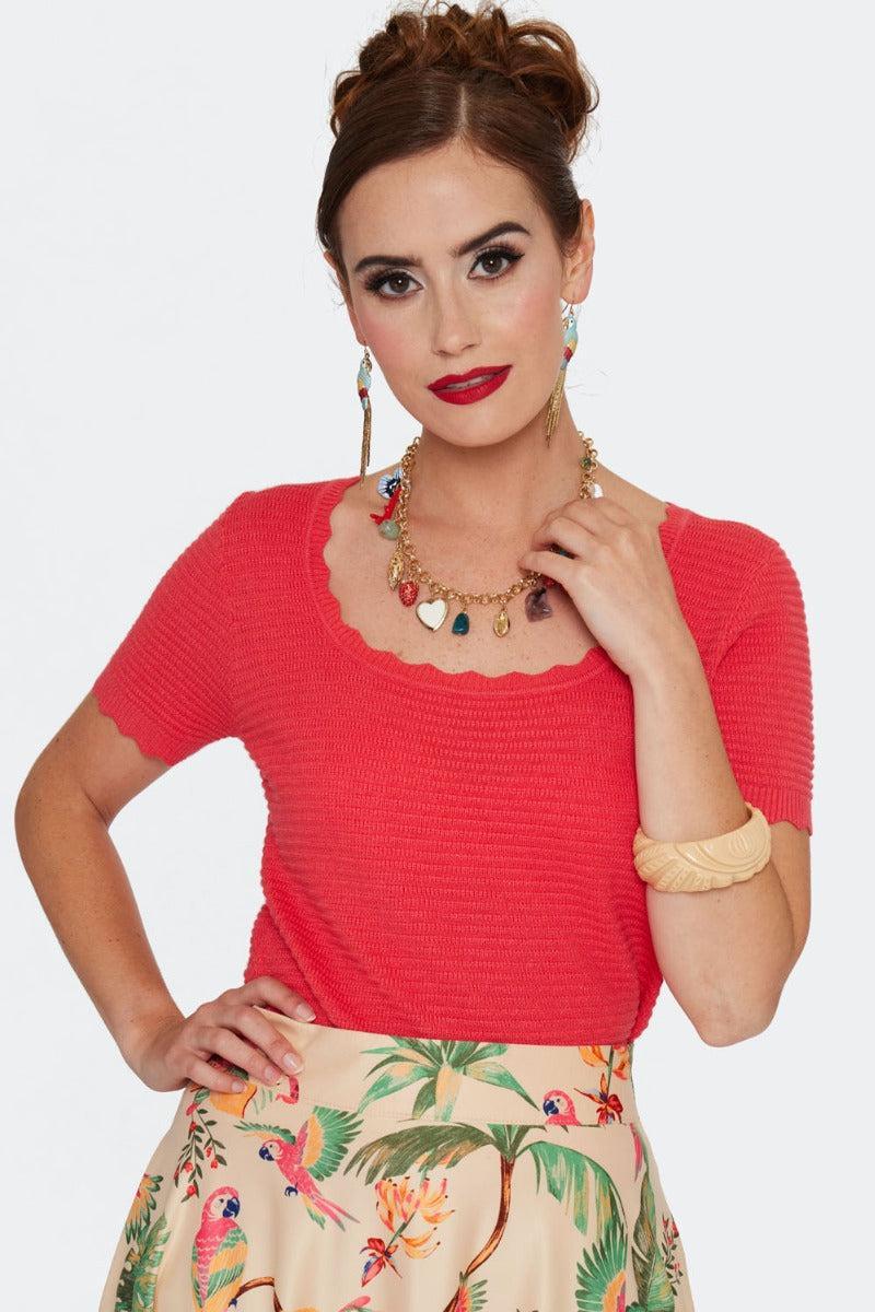 Scalloped Edge Scoop Neck Top