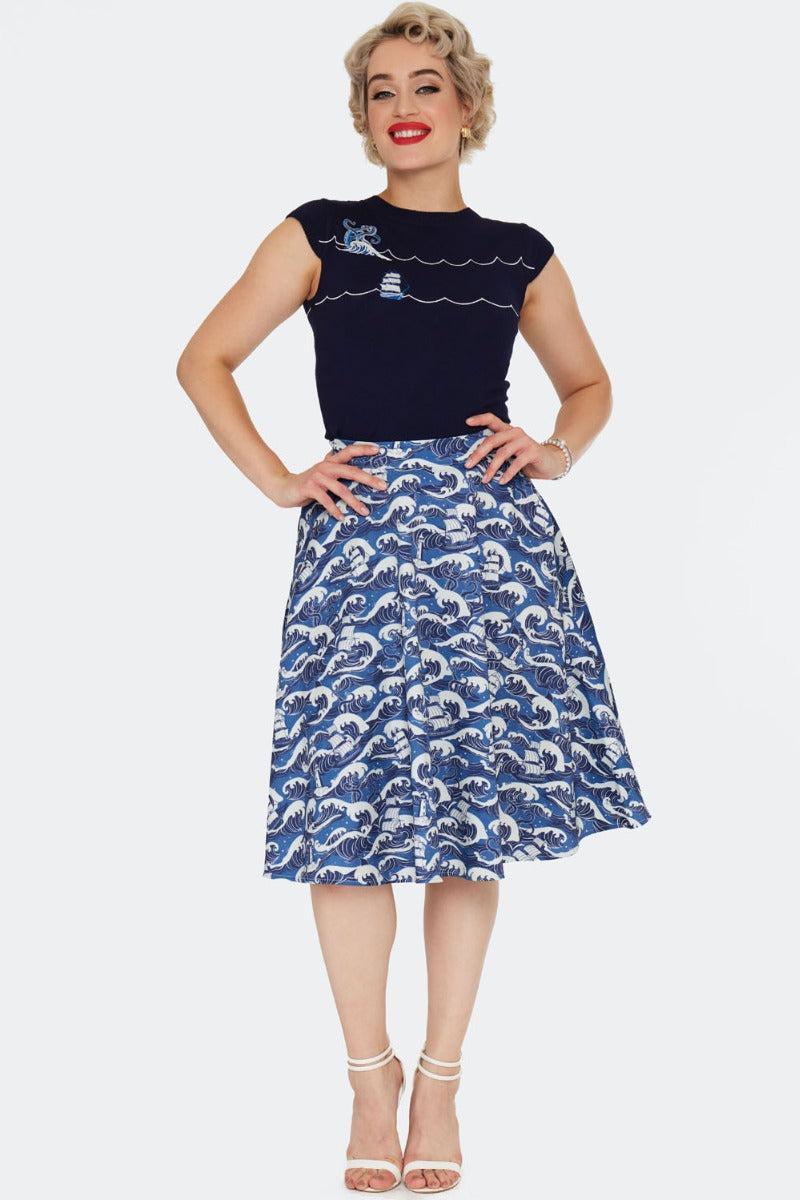 Blue Nautical Wave Embroidery Sweater