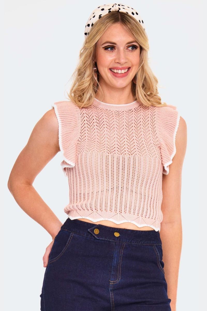 Ruffle Round Neck Knitted Vest