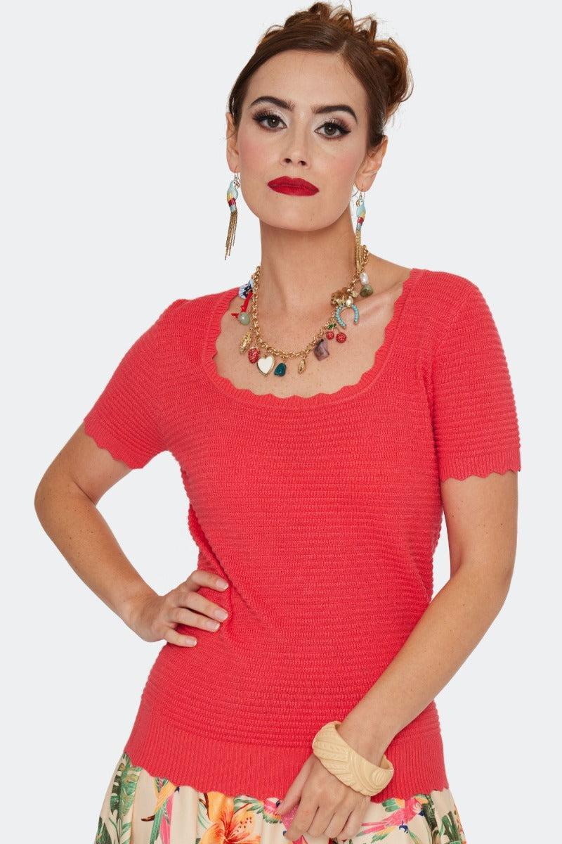 Scalloped Edge Scoop Neck Top