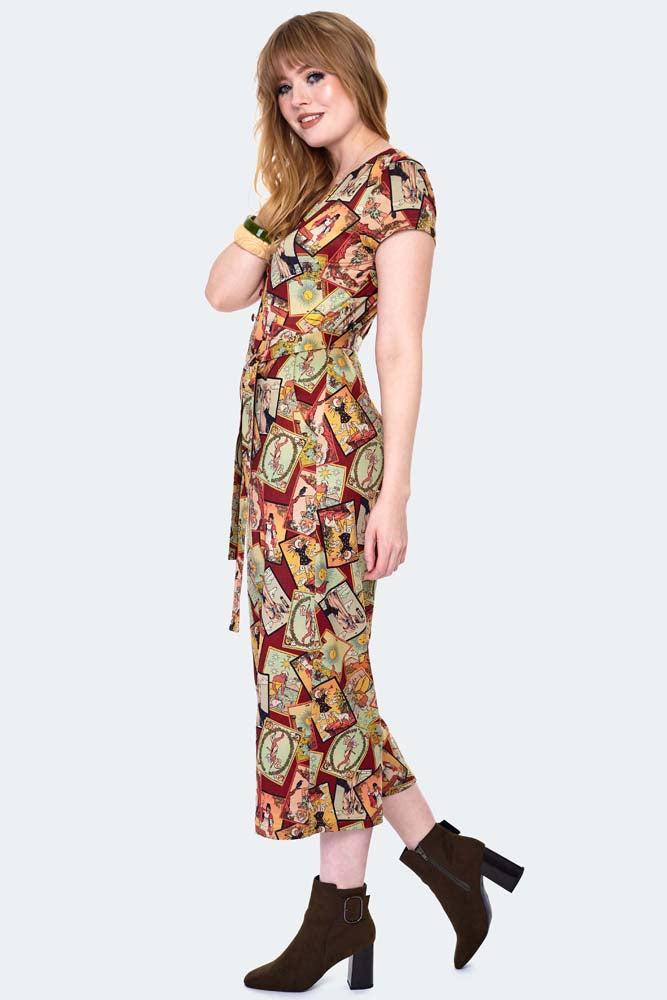 Tarot Print Tie Waist Jumpsuit