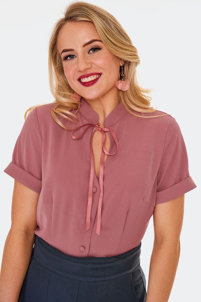 Pink Tie Neck Blouse