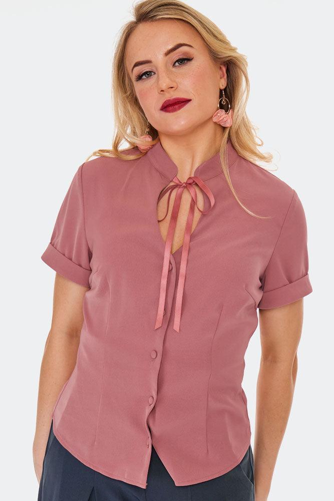 Pink Tie Neck Blouse