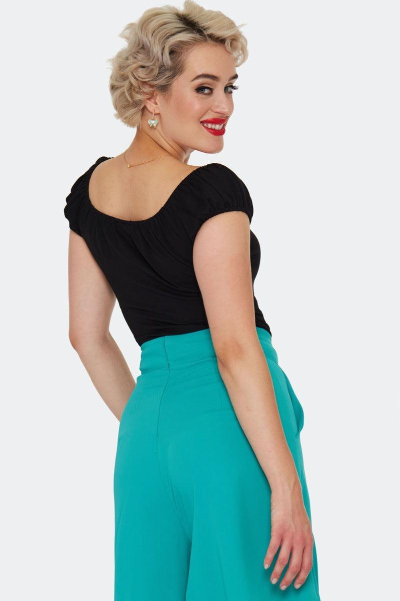 Gathered Neckline Knit Top Black