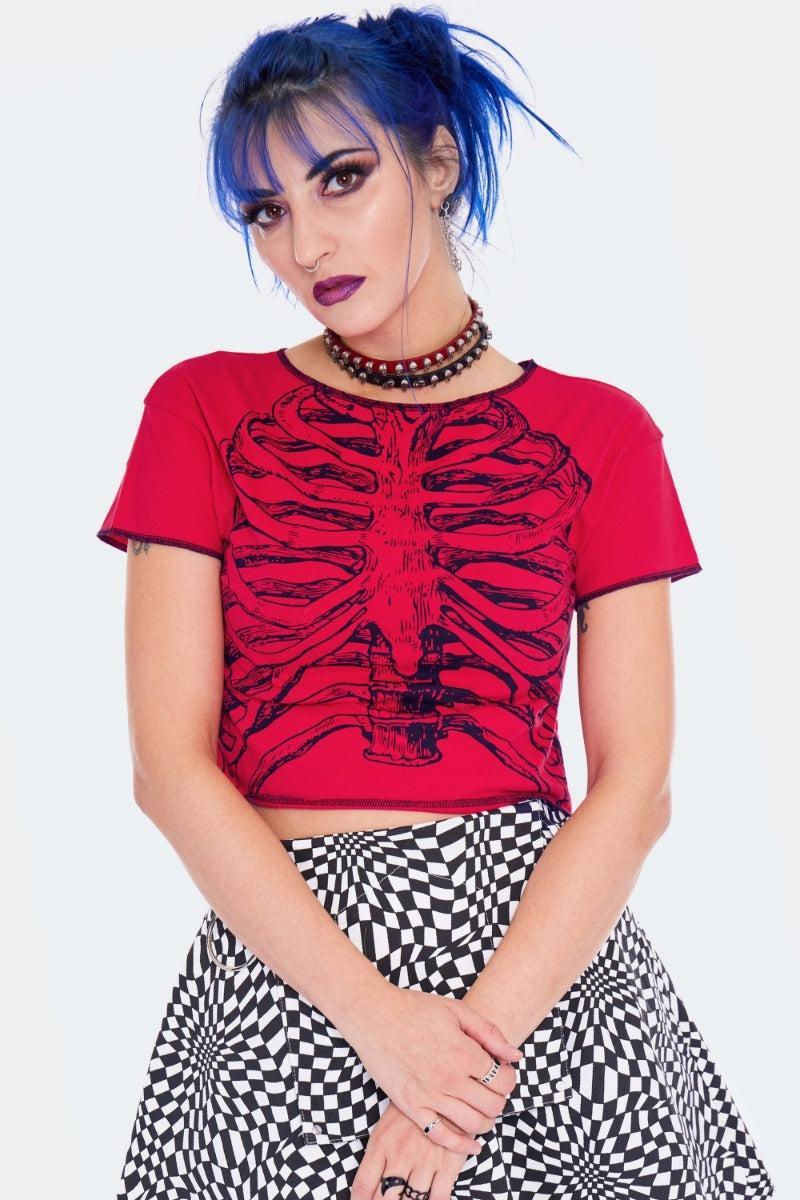Ribs Printed Cropped T-shirt Red