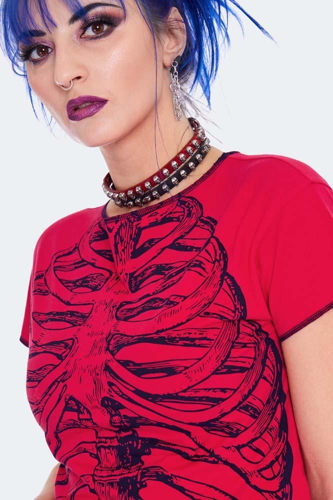 Ribs Printed Cropped T-shirt Red