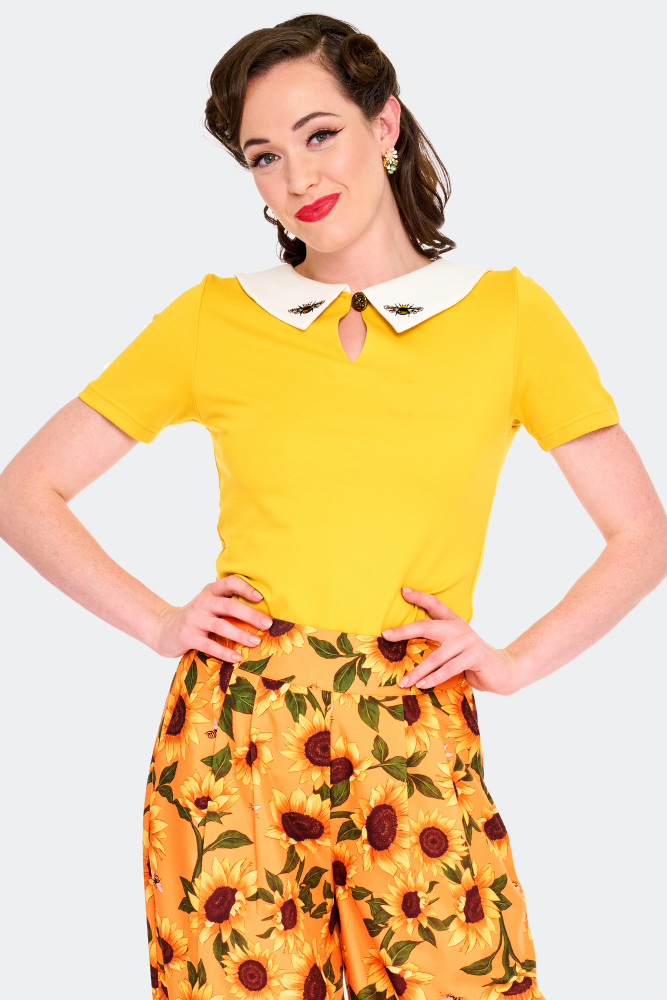 Bee Embroidered Collar Top