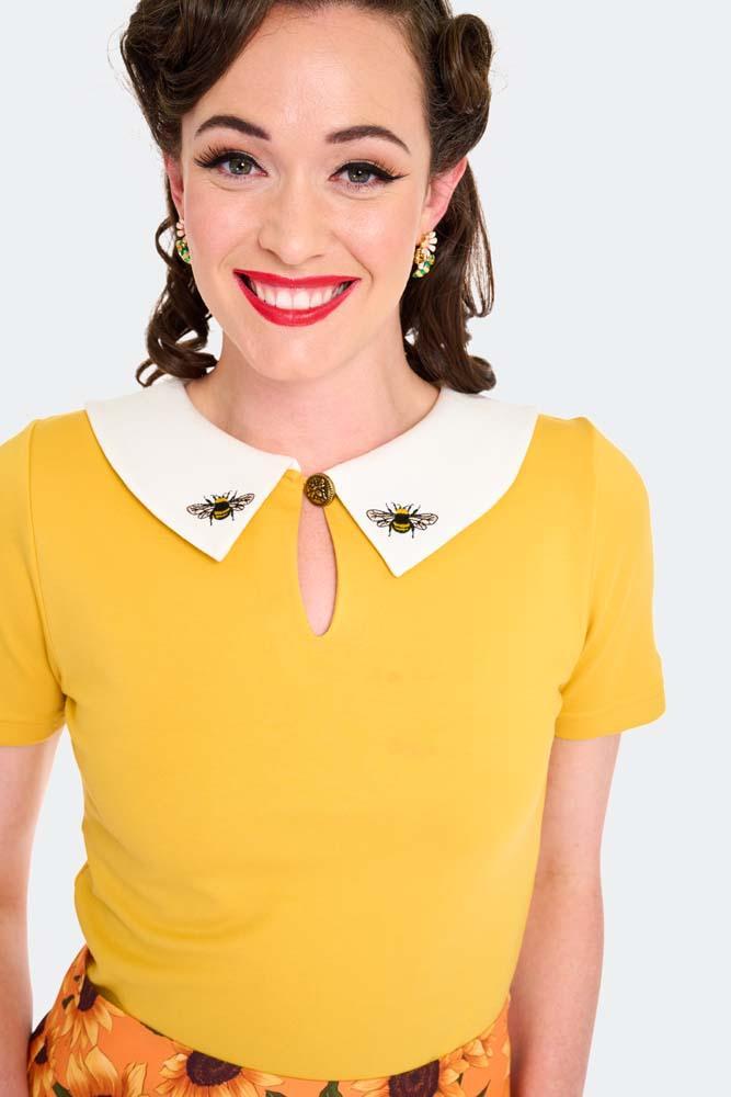 Bee Embroidered Collar Top