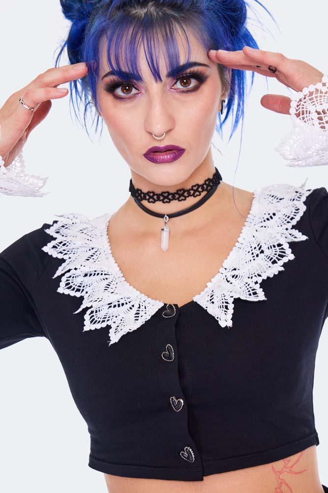 Long Sleeve Crop With Lace Trim