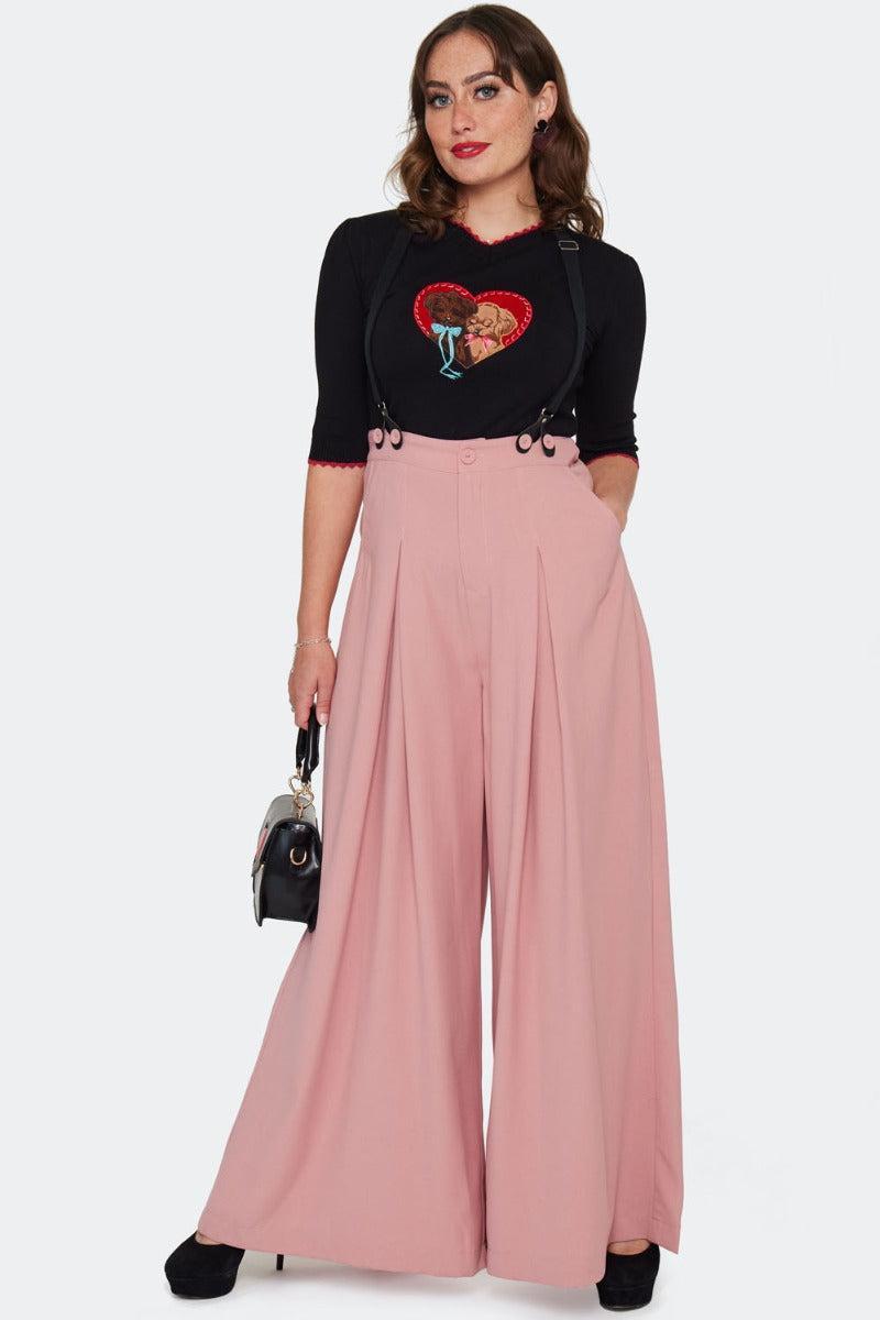 Wide Leg Suspenders Trousers