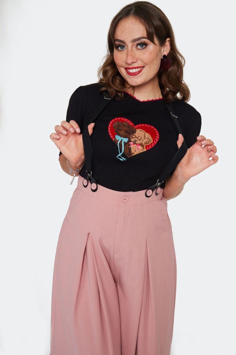 Wide Leg Suspenders Trousers