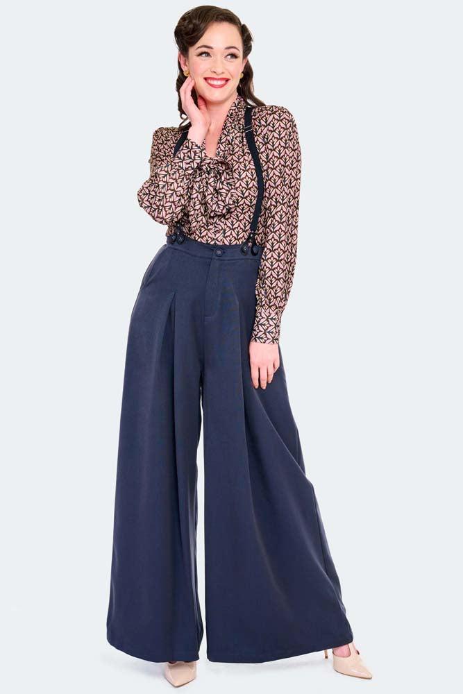 Wide Leg Suspenders Trousers