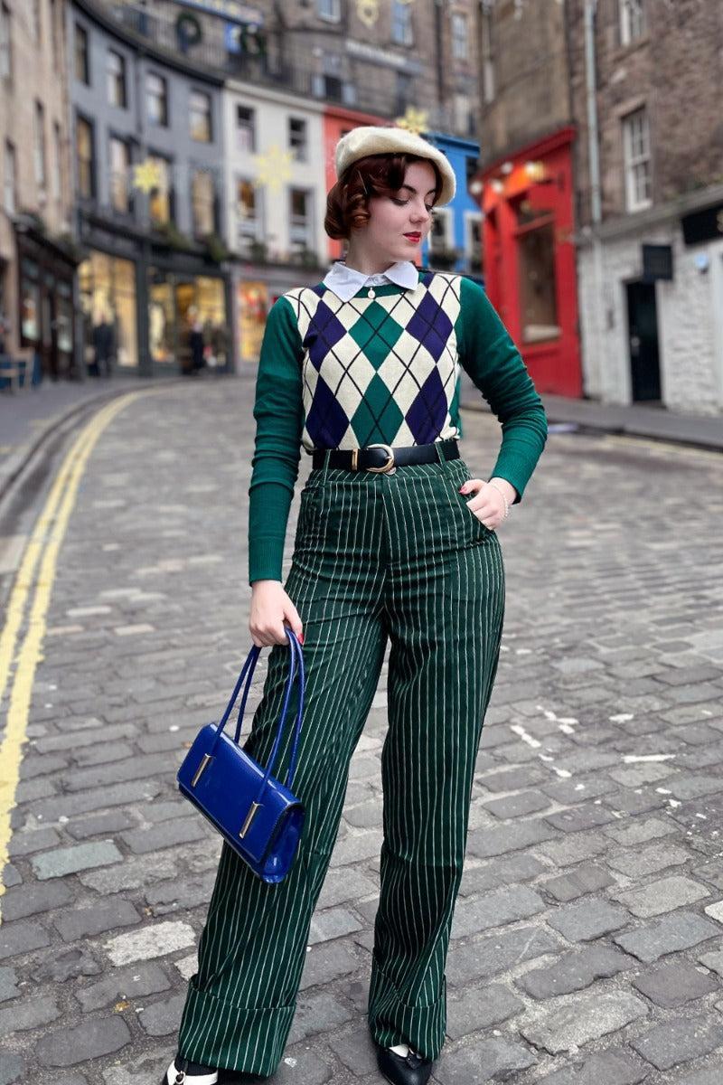 Pinstripe Turn Up Trousers