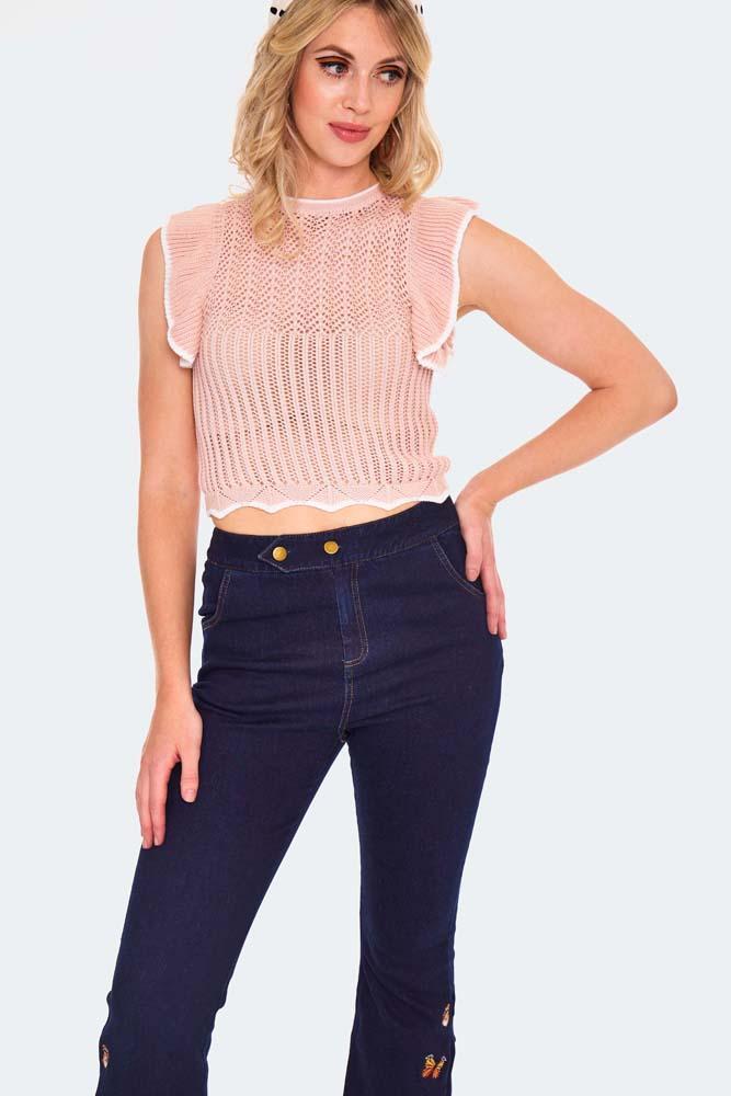 Butterfly Embroidery Denim Trousers