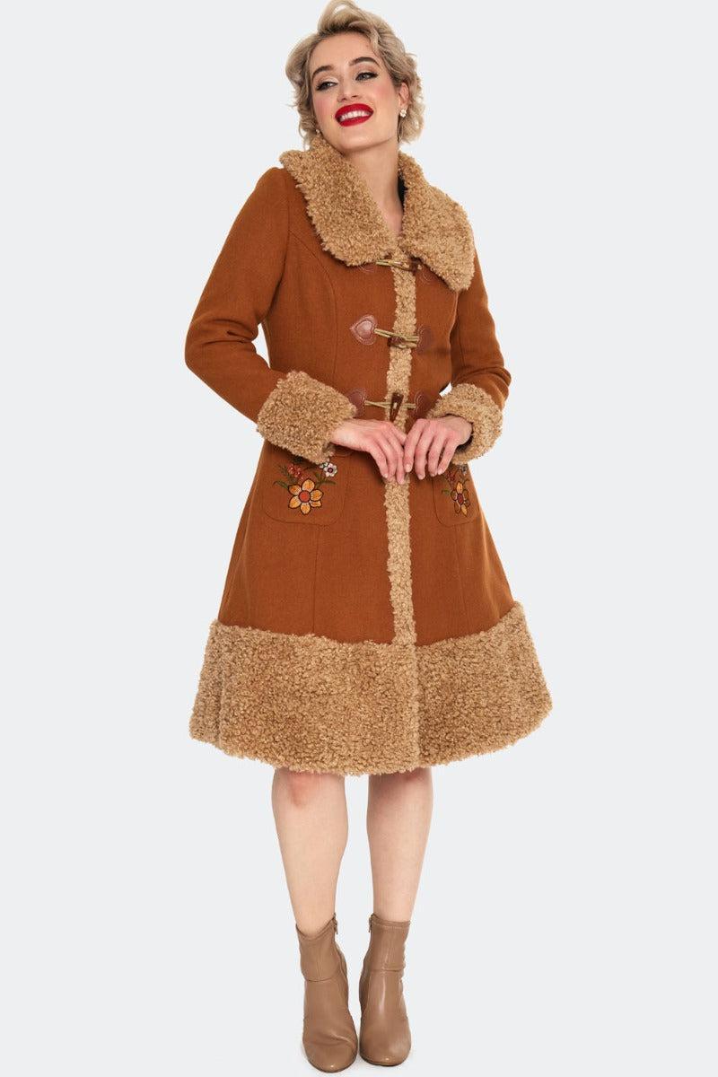 Brown Faux Fur Trimmed Coat