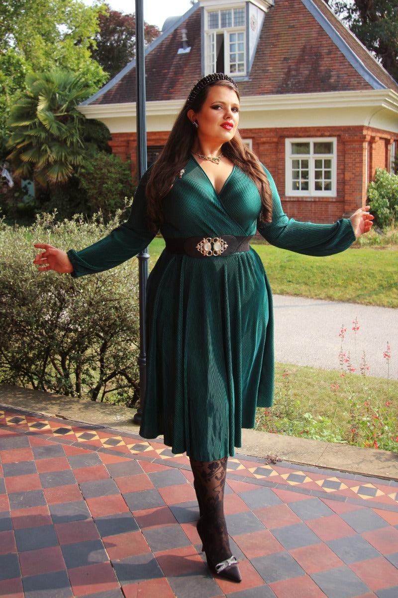 Plisse Wrap Midi Flare Dress