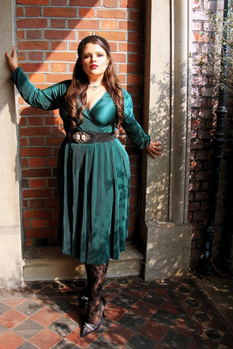 Plisse Wrap Midi Flare Dress