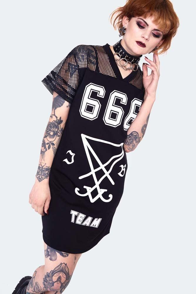 666 Team Support Jersey Dress-Jawbreaker-Dark Fashion Clothing