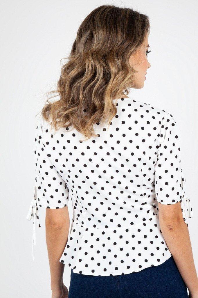 Alice Polka Dot Peplum Blouse-Voodoo Vixen-Dark Fashion Clothing