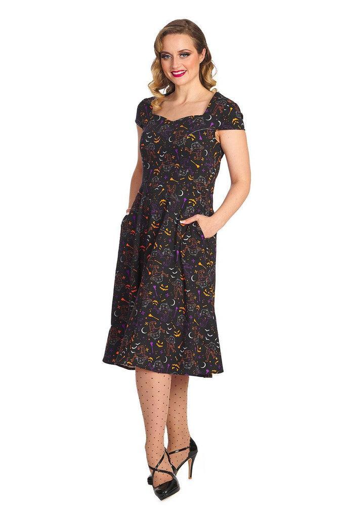 All Hallows Cat Fit & Flare Dress-Banned-Dark Fashion Clothing