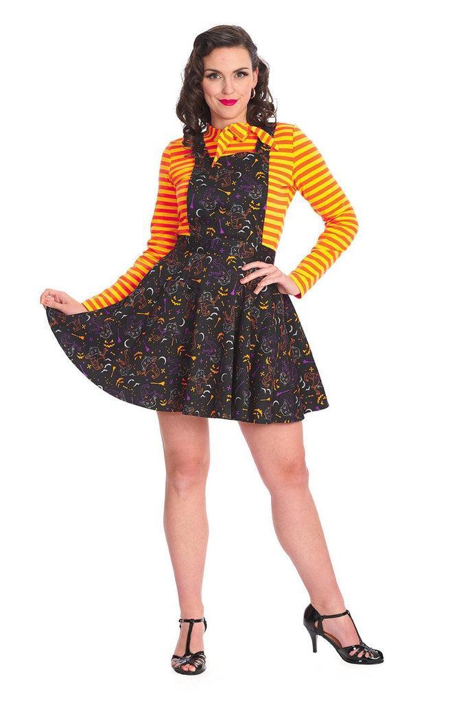 All Hallows Cat Pinafore Dress-Banned-Dark Fashion Clothing
