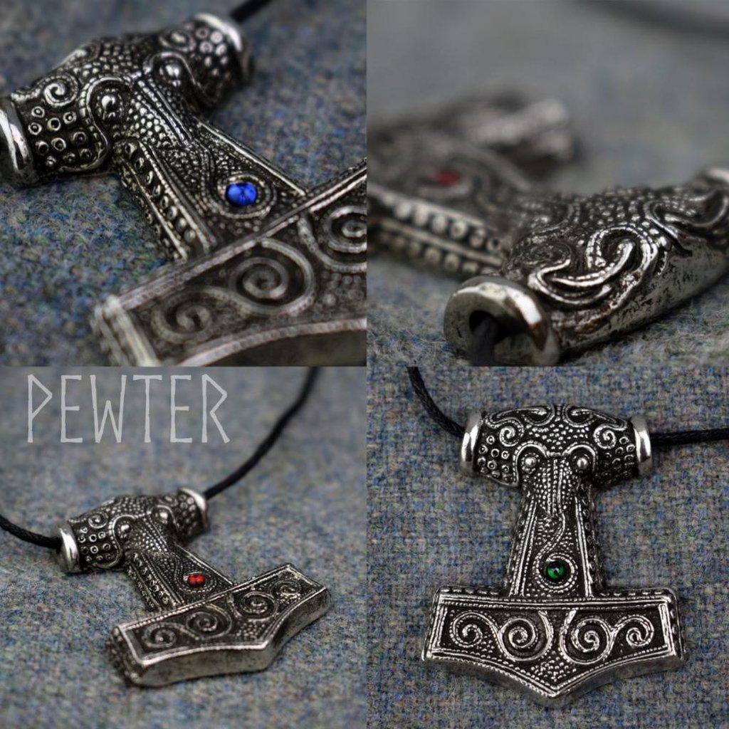 Asgard Skane Hammer - Pewter or Silver – Blue Red or Green Stones-Asgard-Dark Fashion Clothing