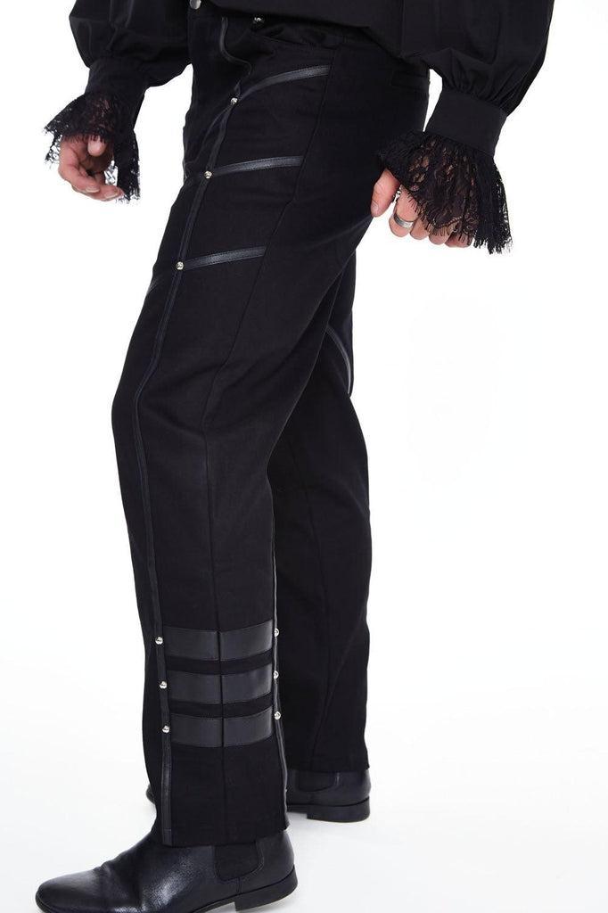 Black Trouser with Leather Contrast-Jawbreaker-Dark Fashion Clothing