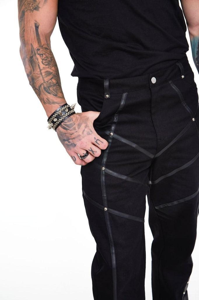 Black Trouser with Leather Contrast-Jawbreaker-Dark Fashion Clothing