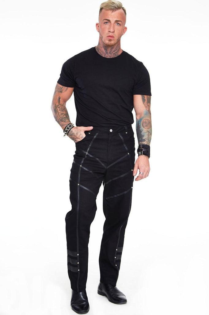 Black Trouser with Leather Contrast-Jawbreaker-Dark Fashion Clothing