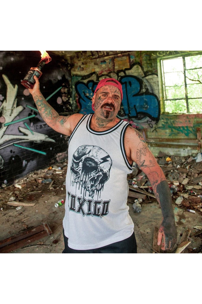 Bolt Skull Mesh Tank-Toxico-Dark Fashion Clothing