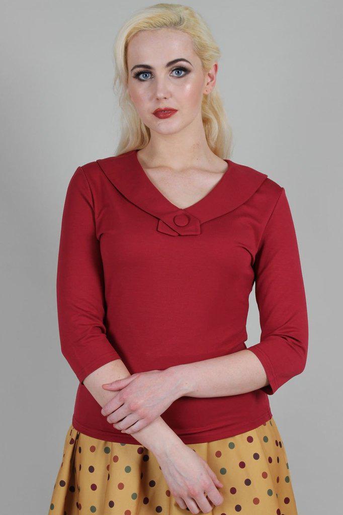 Caniya Retro V-Neck Top-Voodoo Vixen-Dark Fashion Clothing