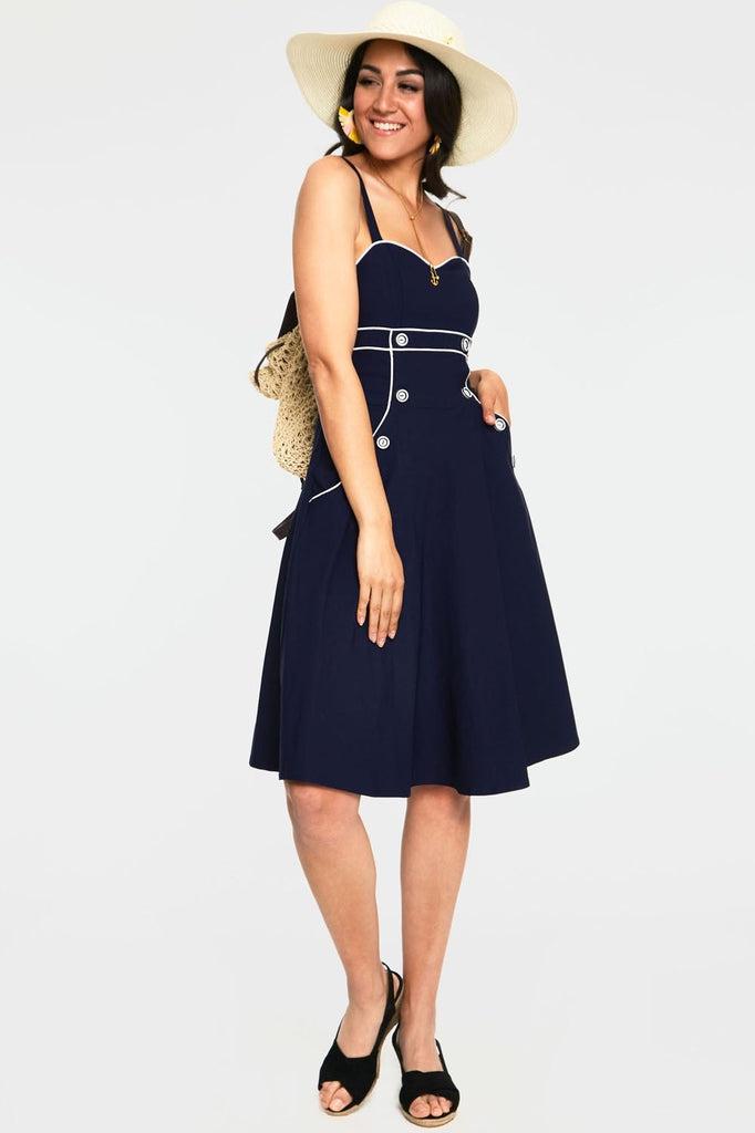 Claudia Nautical Flared Dress-Voodoo Vixen-Dark Fashion Clothing