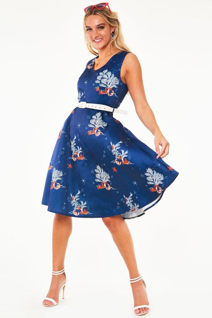 Colbie Dress In Coral Print-Voodoo Vixen-Dark Fashion Clothing