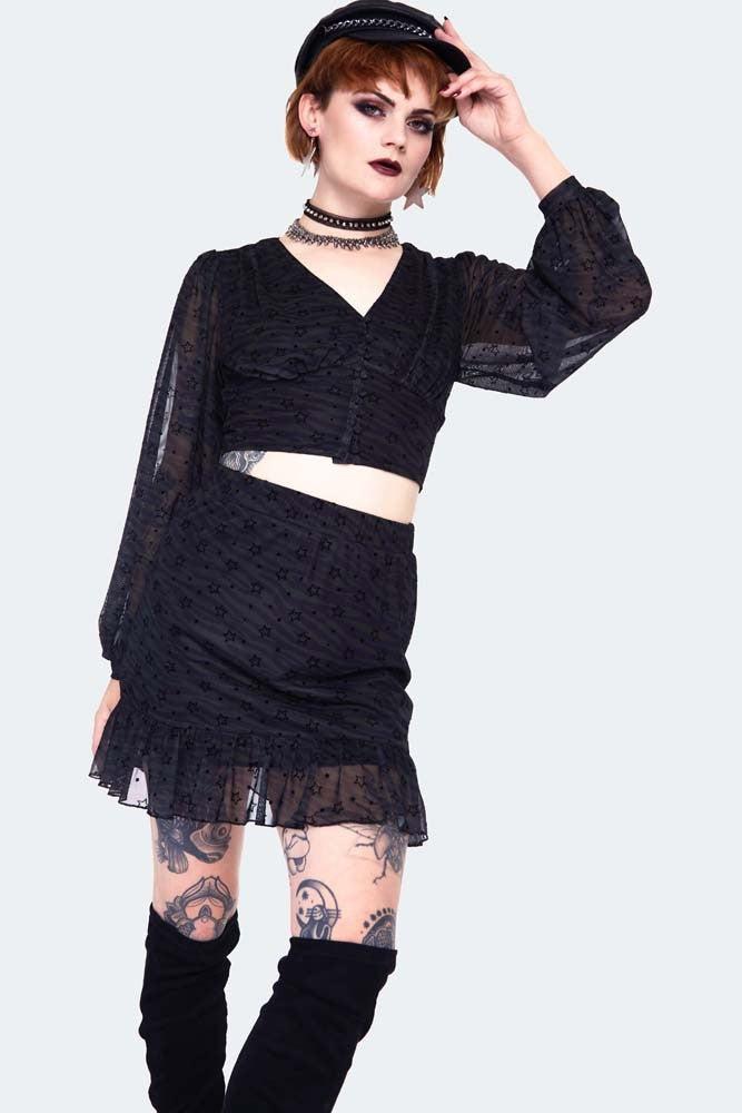 Dark Green Zebra With Stars Mini Skirt-Jawbreaker-Dark Fashion Clothing