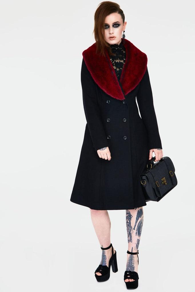 Enchantress Coat with Red Faux Fur-Jawbreaker-Dark Fashion Clothing