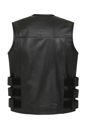 Enforcer Leather Tactical Style Biker Vest-Skintan Leather-Dark Fashion Clothing