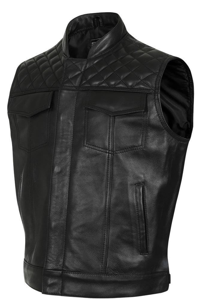 Gunner Leather Biker Vest-Skintan Leather-Dark Fashion Clothing
