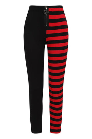 Half Black Half Stripes Leggings-Banned-Dark Fashion Clothing