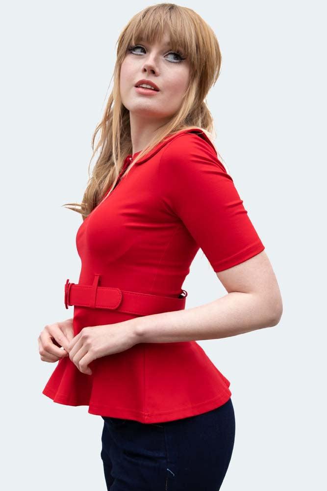 Knitted Belt Top With Peter Pan Collar-Voodoo Vixen-Dark Fashion Clothing