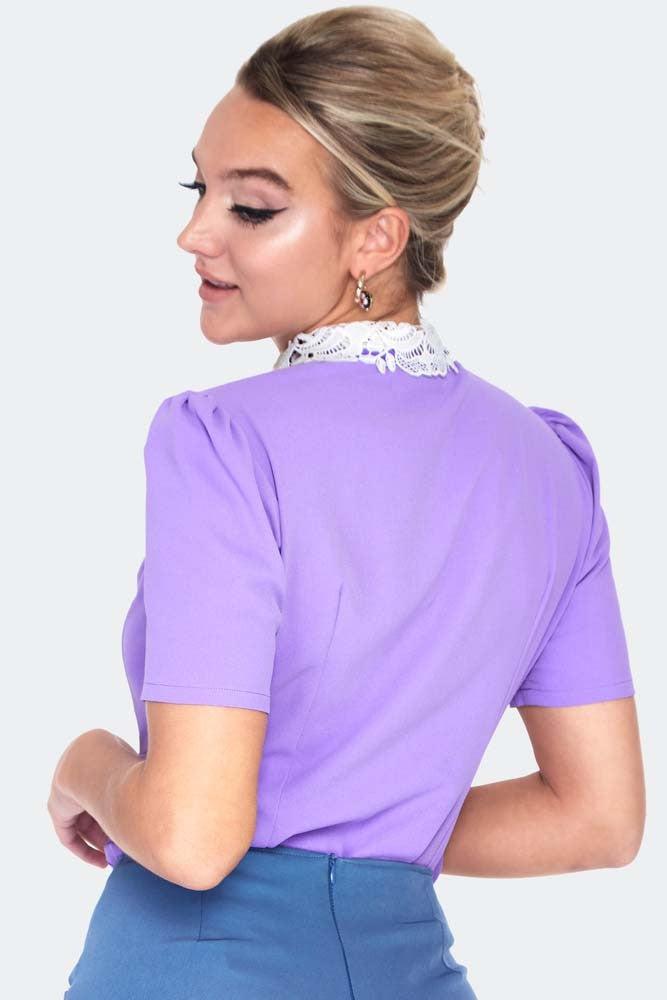 Lace Collar SS Blouse-Voodoo Vixen-Dark Fashion Clothing