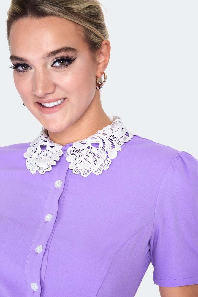 Lace Collar SS Blouse-Voodoo Vixen-Dark Fashion Clothing