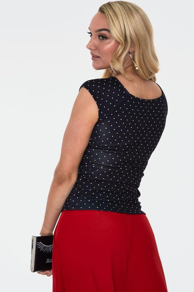 Maddie Black Polka Dot Keyhole Top-Voodoo Vixen-Dark Fashion Clothing